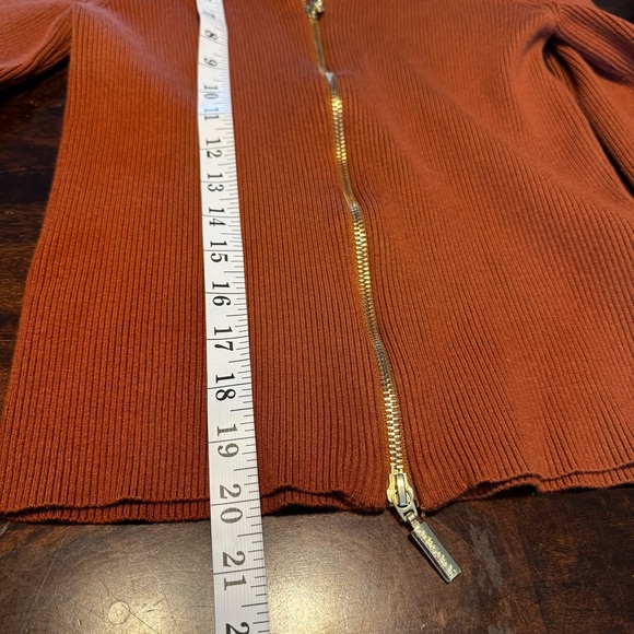 Alexia Admor Samantha Ribbed Double Zip Mock Neck Brown Classic Sweater Sz M - Picture 9 of 12